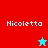 Four display "Nicoletta" text with star icons; red and cyan backgrounds alternate between top-left and bottom-left, gray background remains constant on right