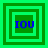 Four green square frames with layered borders display blue text 'IOU' in different positions against a solid green background.