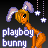 Pixel art animation of a cartoon character with bunny ears and orange body posing against dark background with hanging stars, displayed in 2x2 contact sheet format across three frames.