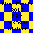 Blue and yellow checkered background with repeated text elements including 'Blue Devils', 'ROLE', '#28', and 'Michael Stiehler' in black pixelated font.