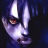 A 48x48 pixel buddy icon featuring a stylized anime character face on the left and text elements on the right against a black background.