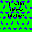 Green background with purple stars, repeated text 'justin drew bieber' in black pixelated font, and a gray rectangular overlay on the bottom right.