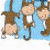 Animated contact sheet of cartoon monkeys hanging from a yellow pole against blue sky and white clouds, with visible frame differences showing motion across three sampled frames.