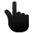 Black pixelated hand cursor icon with extended index finger and curled thumb on light gray background