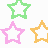 Pixel art contact sheet of three star icons with green text phrases on white background, arranged in a 2x2 grid layout with one empty space.