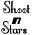 Pixelated black text on white background reads 'Shoot n Stars' with stylized lettering and a small central symbol.