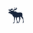 Pixelated dark blue moose icon with light gray accents on white background, standing in profile facing left.