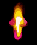 Animated pink arrow with yellow-orange glow transitions between three states on black background.