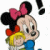 Pixelated static image of a cartoon character with black mouse ears, pink bow, and yellow dress against white background.