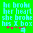 Pixelated text on bright green background with pink and brown symbols below, showing two identical static frames side-by-side.