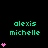 Pixelated text 'alexis michelle' in cyan above pink heart stacks on black background, with varying heart counts across frames.