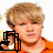 A person with light brown hair and an orange shirt appears in four , each showing a different pose or expression