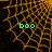 Green text 'boo' on a black background with orange web-like patterns, displayed in four showing sequential animation frames