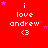 Red background with repeated text 'i love andrew <3' in white pixelated font, surrounded by pink star shapes that shift position across frames.