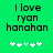 Green background with pixelated text 'I love ryan hanahan' and five white plus signs below, where the third sign is light green in the first view and white in the second view.