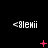 Pixelated white text '<Blenii' on black background with red animated symbols changing across frames