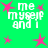 Green background with white pixelated text 'me myself and i' and pink star shapes scattered across the image.