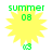 Four identical pixelated yellow sunburst icons with green text 'summer 08' and small green '03' below, arranged in a on white background