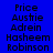 Blue background with white horizontal bars displaying names in pixelated text across multiple
