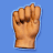 A static image shows a brown fist, white T-shaped symbol, and two identical blurred faces on blue background.
