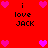 Red background with pink hearts and black text reading 'i love JACK' in pixelated font, arranged in a pattern