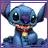 Pixelated blue cartoon character with large black eyes, purple nose, and red-and-yellow striped scarf against white background.