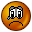 Pixelated orange circular icon with sad expression, gray eyebrows, and a single blue tear on the left eye in first ; tear position shifts