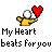 Pixel art contact sheet showing two frames of an animated buddy icon with a stick figure holding a heart and text below.