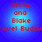 Four identical blue circular icons with red text reading 'Olivia and Blake' and partial 'Travel Buddies' text below, arranged in a on a solid blue background