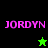 Pixelated text 'JORDYN' in pink on black and green backgrounds with a green star and black star icon.