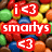 Pixelated of colorful candy-like shapes with repeated text and symbols in various colors