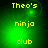 Green background with yellow text 'Theo's ninja club' and a glowing green circle that shifts position across frames.
