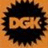 Pixelated icon with orange background and black spiky border containing 'DGK' text, surrounded by blue pixelated words on dark blue background.