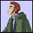 A pixelated contact sheet showing two frames of an animated AIM buddy icon featuring a character with red hair and green jacket alongside "Anime IM" text on black background.