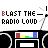 Animated sequence of 'BLAST THE RADIO LOUD' text with color variations, audio equalizer bars, and starburst effects on a white background.