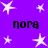 Purple background with white star shapes and repeated black text 'nora' in four positions.