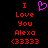 Red pixelated text "I Love You Alexa <33333" on black background with a purple heart symbol above the text.