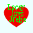Four red heart-shaped icons with green pixelated text reading "Lacey Jrebe" arranged in a on white background