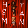 Red curtain background with vertical of white text and small character portraits, some with black hearts above them