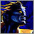 Pixelated image of a figure in dark clothing holding a glowing object against a blue background with yellow accents.