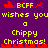 Pixelated holiday-themed icon with purple background, yellow text reading 'wishes you a Chippy Christmas!', and red Santa/sleigh symbols at top and bottom.