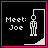 Pixel art comic with black backgrounds, pink borders, and white text/graphics showing a stick figure character across three