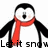 Pixelated penguin with red scarf holding hands, displaying text variations 'Let it snow', 'yeah', and 'snow' across three views.