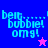 Pixelated text 'bent bobbie! omg!' in cyan on blue and purple backgrounds with a pink star and blue star icon.