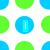 Pixelated pattern of blue and green circles on white background with cyan text overlays reading "I", "LOVE", and "VOLLEYBALL".