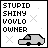 A 6-frame animated contact sheet showing a pixelated gray car icon with text "STUPID SHINY VOOLV OWNER" on each frame, arranged in a 3x2 grid with varying transparency effects.