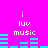 A bright pink background features four identical pixelated sections with 'i luv music' text and cyan audio equalizer bars, each section displaying different bar heights.