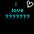 Pixelated cyan text and a white heart symbol on black background, with repeated question marks below.