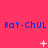 Blue text 'Ray-Chul' repeats across a pink background with animated white star-like symbols appearing and changing positions.