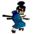 Pixelated 50x50 buddy icon of a martial artist in blue attire with multiple swords, black hair tied up, and red shoes on white background.